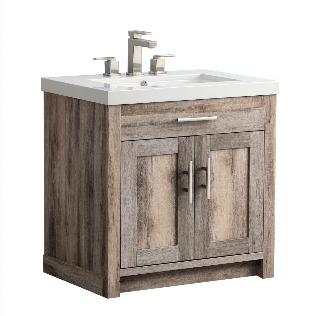 Meuble vasque - bois composite-minéral - 63x47x84 cm - brun-gris - style moderne-Placidla