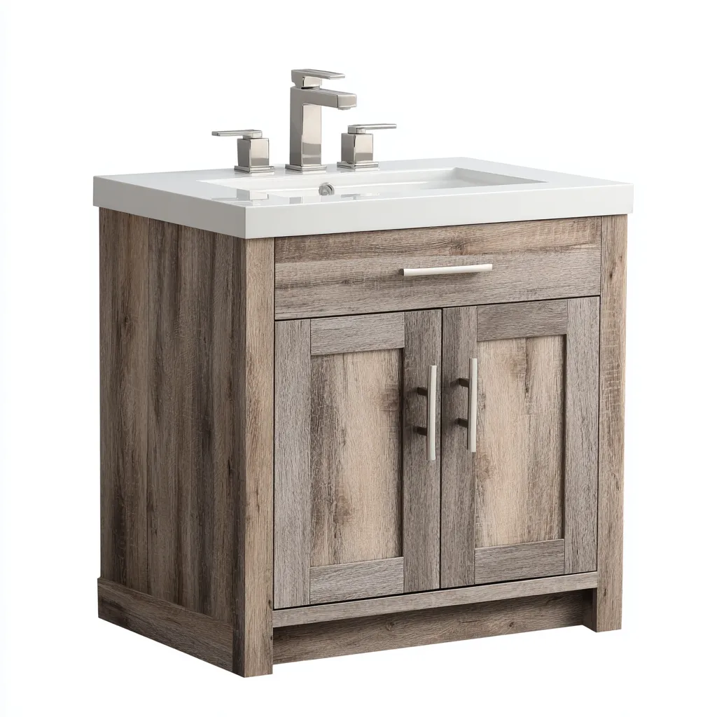 Meuble vasque - bois composite-minéral - 63x47x84 cm - brun-gris - style moderne-Placidla