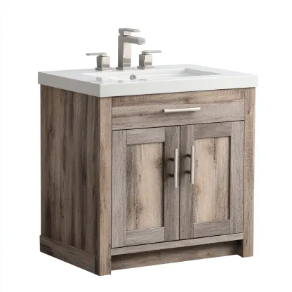 Meuble vasque - bois composite-minéral - 63x47x84 cm - brun-gris - style moderne-Placidla