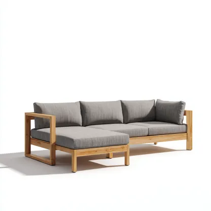 Canapé de jardin-teck-226x140x78 cm-gris clair-bois naturel-design moderne-Placidla