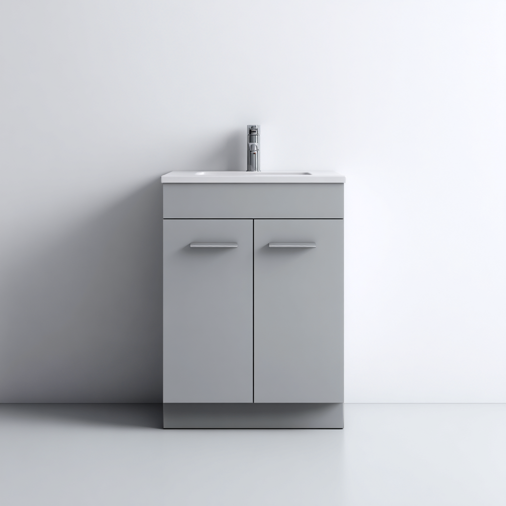 Meuble vasque-bois-céramique-62x42x86 cm-Gris-Moderne-Placidla