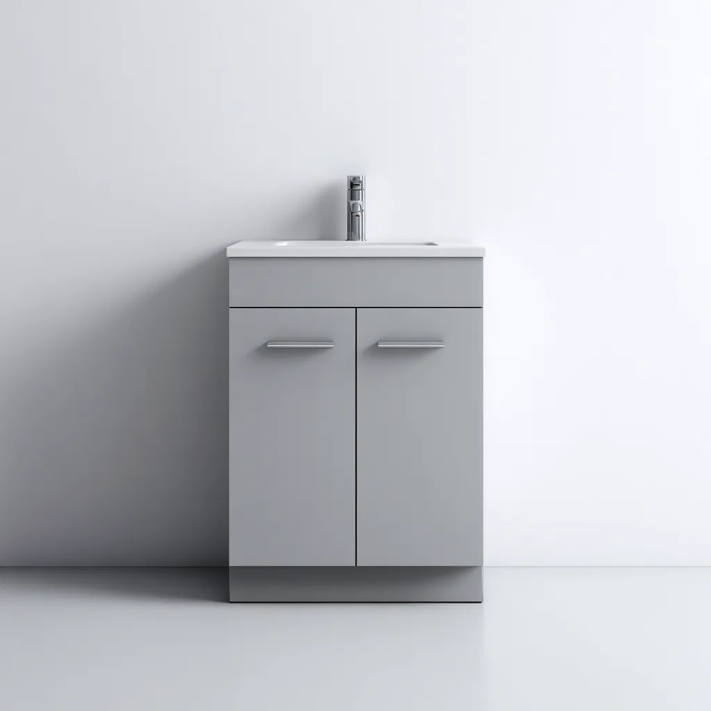 Meuble vasque-bois-céramique-62x42x86 cm-Gris-Moderne-Placidla