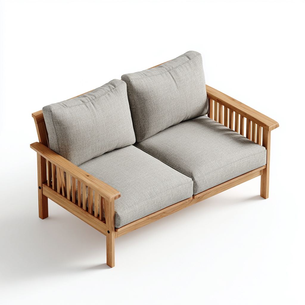 Canapé de jardin-teck-140x80x84 cm-gris clair-bois naturel-design moderne-Placidla