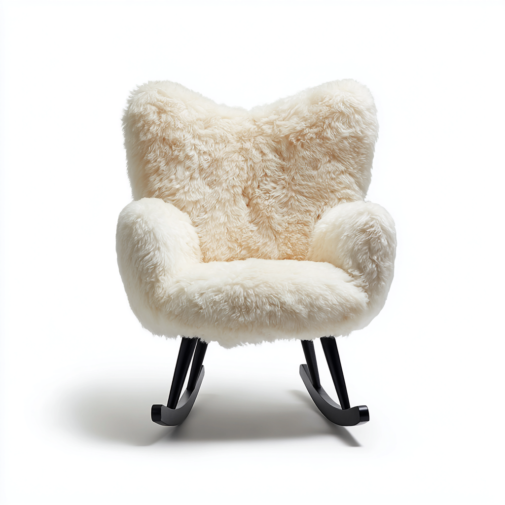 Fauteuil à bascule-fausse fourrure-bois-78x72x92 cm-crème-design contemporain-Placidla