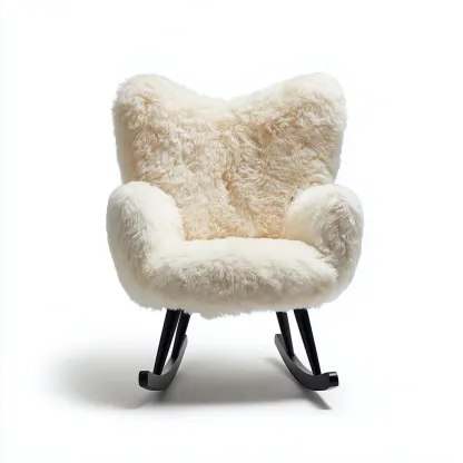 Fauteuil à bascule-fausse fourrure-bois-78x72x92 cm-crème-design contemporain-Placidla