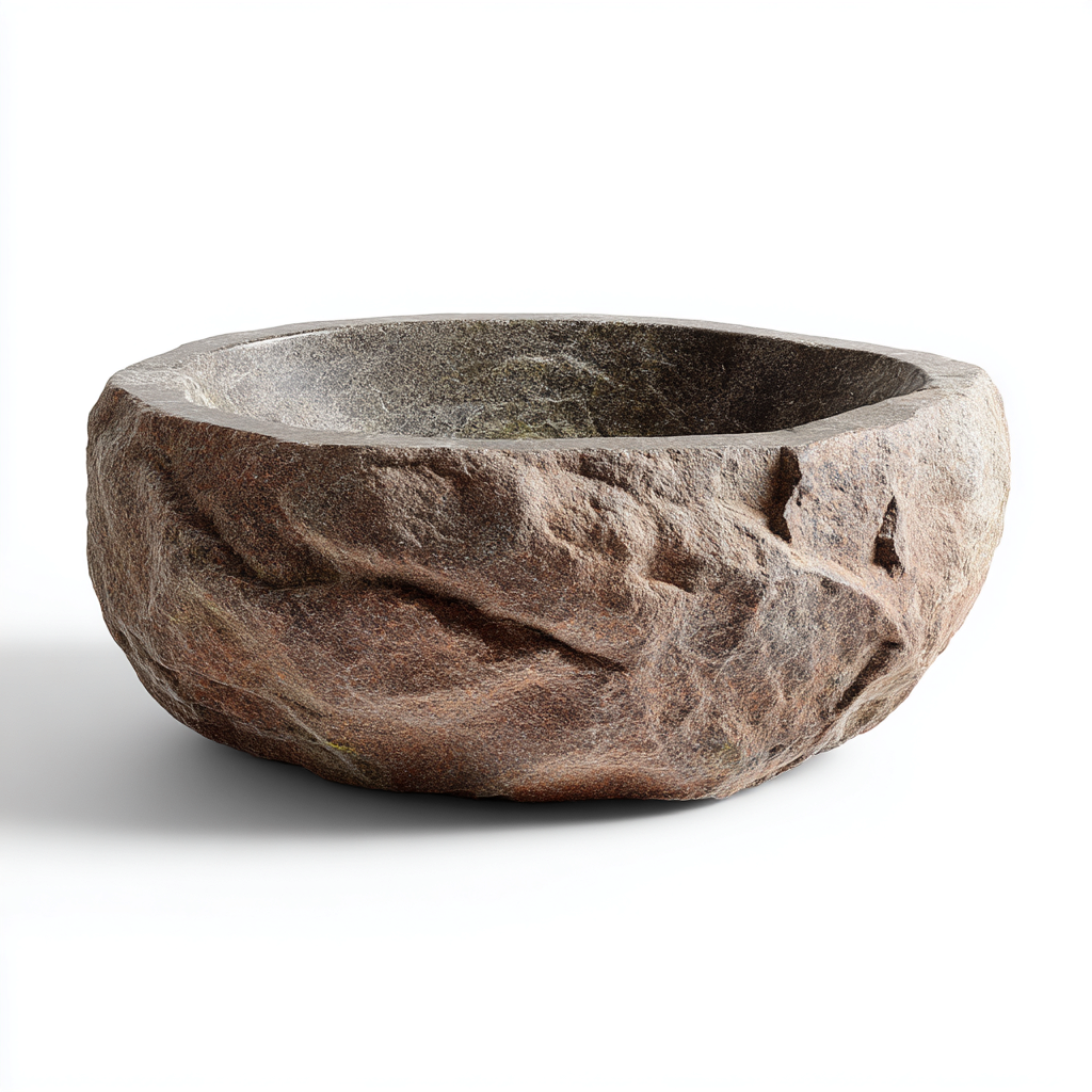 Lavabo - pierre - 42x41x17 cm - brun - style rustique-Placidla