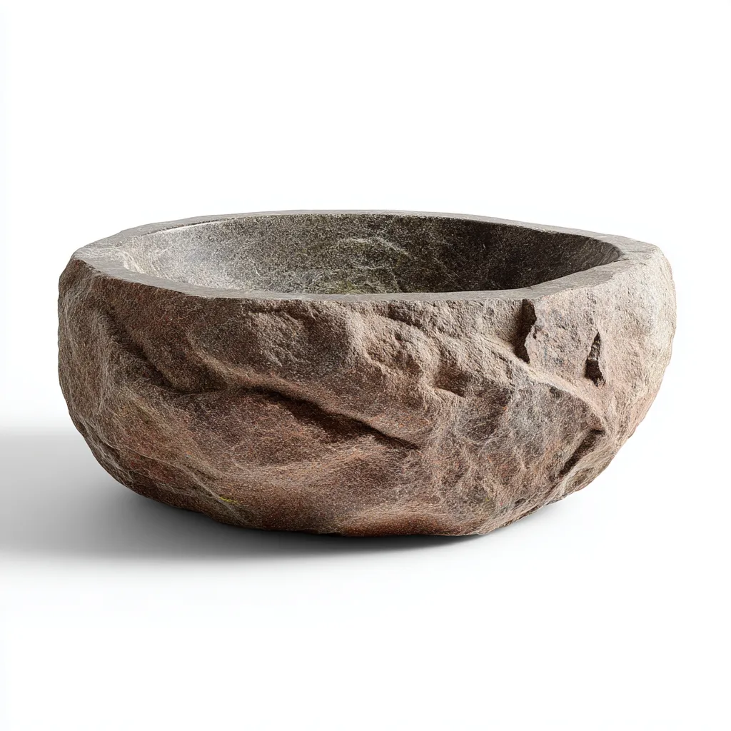 Lavabo - pierre - 42x41x17 cm - brun - style rustique-Placidla