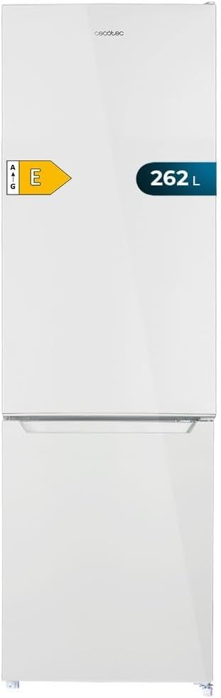 Cecotec Frigorífico Combi 2 Puertas de 262 Litros Bolero CoolMarket Combi 262 White E. 176 cm de Alto y 54 cm de Ancho, Bajo Consumo, LED Interior, Bandejas de Cristal y Control Electrónico-Sereneano