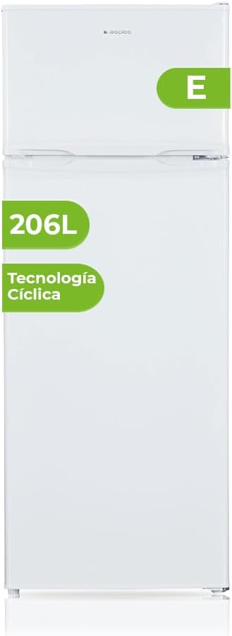 Aspes Frigorífico 2 Puertas Blanco AF145503E. Capacidad 206 Litros, Puerta Reversible, Bajo Nivel Sonoro, Eficiencia Energética Clase E-Sereneano