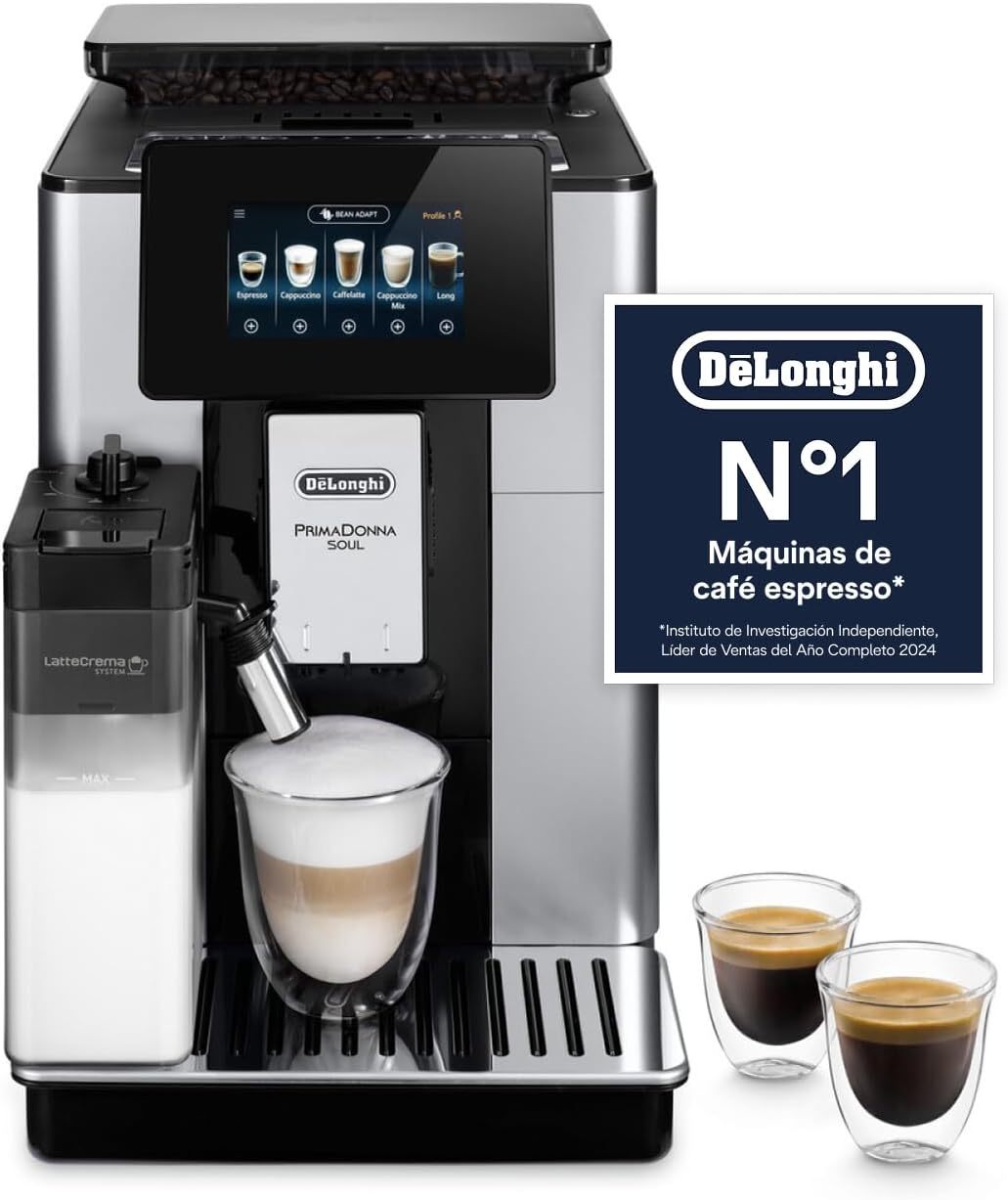 DeLonghi Perfetto Primadonna Soul ECAM612.55.SB Cafetera Superautomática Café y Cappuccino con Sistema de Leche LatteCrema, Tecnología Bean to Cup, 18 Bebidas, App Control-Sereneano