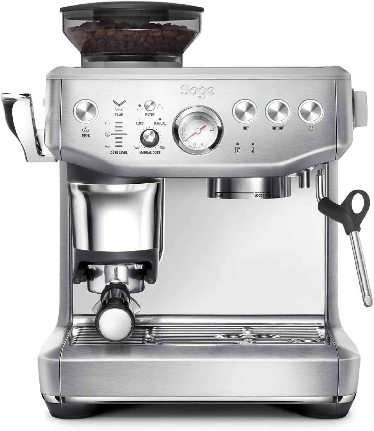 Sage Barista Express Impress - Cafetera Profesional con Espumador de Leche Manual y Molinillo - 9 Bares, Control de Temperatura, 1850 W - Para Cappuccino, Latte y Espresso, Acero Inoxidable-Sereneano
