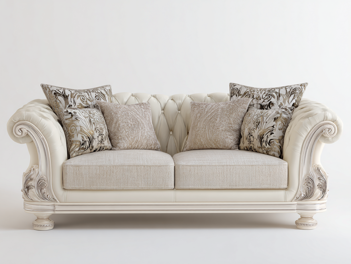 Sofá 2 plazas piel sintética 165x95x92 cm - crema - para salón - estilo clásico