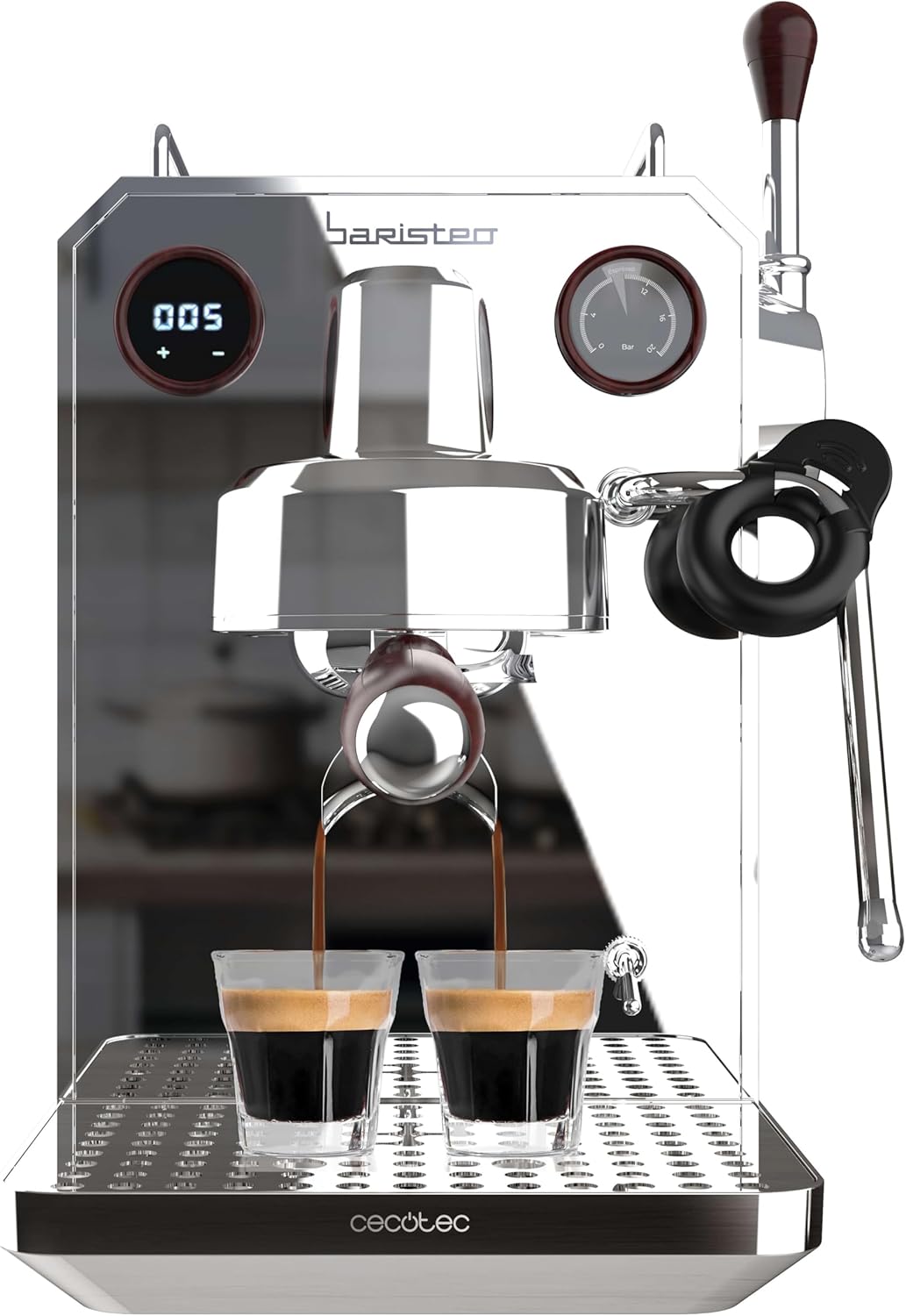 Cecotec Cafetera Express Barista Baristeo Intima, Cafetera Espresso Barista Profesional, Sistema de Pre-Infusión, Bomba de 15 Bares, Fácil Llenado, Depósito de 1,7L y Bandeja Calienta Tazas-Sereneano