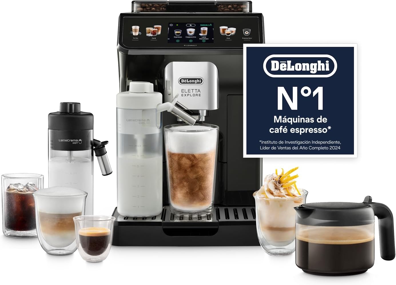 DeLonghi Eletta Explore ECAM452.67.G, Cafetera Superautomática Bebidas Calientes y Frías con Cold Extraction Technology, Recetas Cold Brew, LatteCrema Hot and Cool para Leche y Bebidas Vegetales-Sereneano