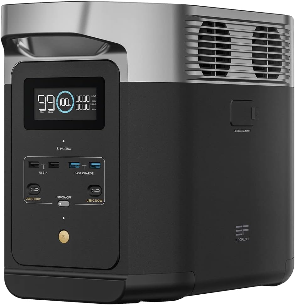 Estación de Energía Portátil EcoFlow DELTA 2 con capacidad ampliable de 1 a 3 kWh, batería LFP, carga rápida, uso como generador solar para alimentación de reserva en casa, camping y autocaravanas-Sereneano