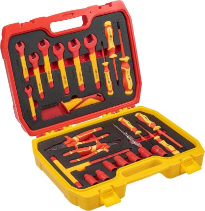 HÖGERT TECHNIK Juego de 25 herramientas para electricistas destornillador manual aislado de 1000V, destornilladores planos y de estrella, comprobador de tensión, maletín de plástico para herramientas-Sereneano