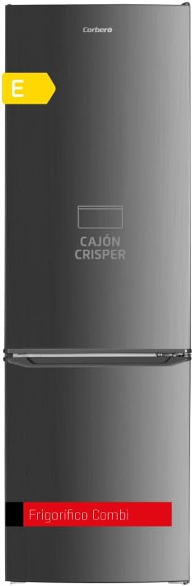 Corbero - Frigorífico Combi Estático 262L - CCH1824EX - Color Inox - Luz LED - Crisper - Estantes de Cristal - Hueveras - Cubiteras - 40 Db - Eficiencia Energética E, Plateado-Sereneano