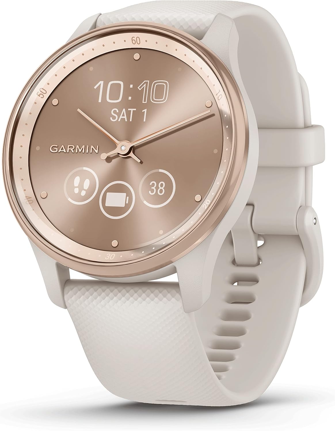Garmin Vivomove Trend, Elegante Smartwatch Híbrido de 40 mm con Sofisticado Aspecto Analógico, Bisel de Acero Inoxidable y Funciones Inteligentes, Rose Gold Beige-Sereneano