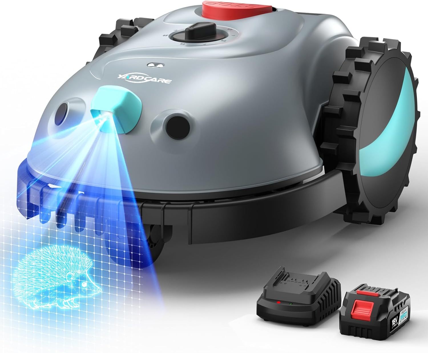 V100 Robot Cortacesped sin Cable Perimetral, con Cámara, Sistema de Evitación de Obstáculos, Navegación Visual, 4 Ah Batería, Cortacésped Robótico con Cuchillas de Repuesto y Corte en Espiral-Sereneano