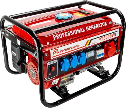 Generador de corriente con gasolina - Accesorios incluidos - Grupo electrógeno silencioso - 5 enchufes 3 x 230 V 1 x 400 V 1 x 12 V - 6,5 CV-Sereneano