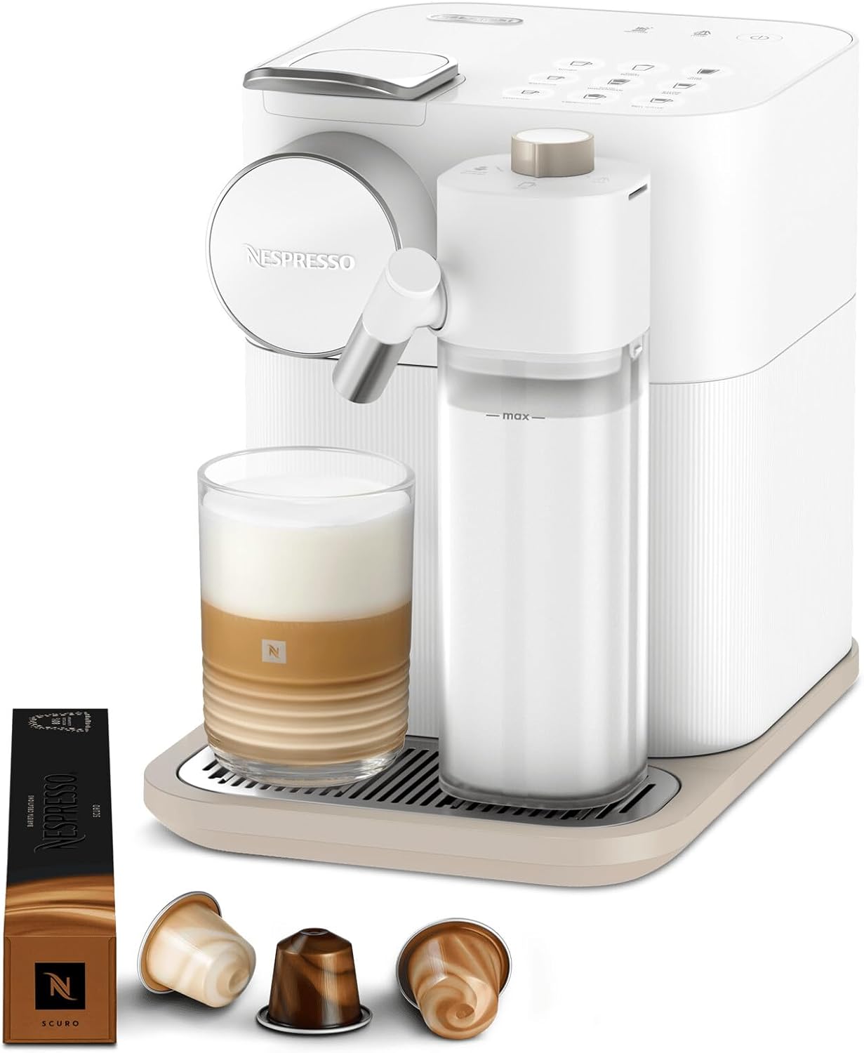 Nespresso DeLonghi Gran Lattissima EN640.W, Cafetera Automática, Cafetera de Cápsulas Monodosis, Leche Espumada Automática, Presión 19 Bares, Cappuccino, Latte, 1400W, Blanco Fresco Vitalidad-Sereneano