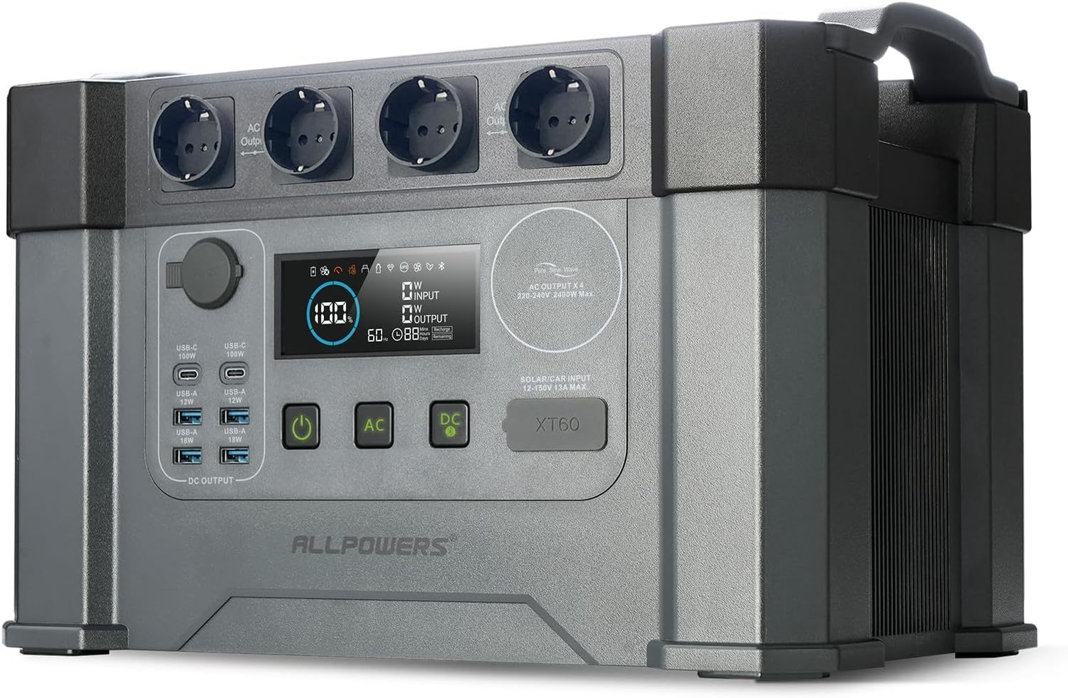 ALLPOWERS 2400W Estación de energía portátil S2000 Pro batería portátil LiFePo4 de 1451Wh generador solar de salida de CA 4x2400W con MPPT y SAI menos de 15ms S2000 PRO-Sereneano
