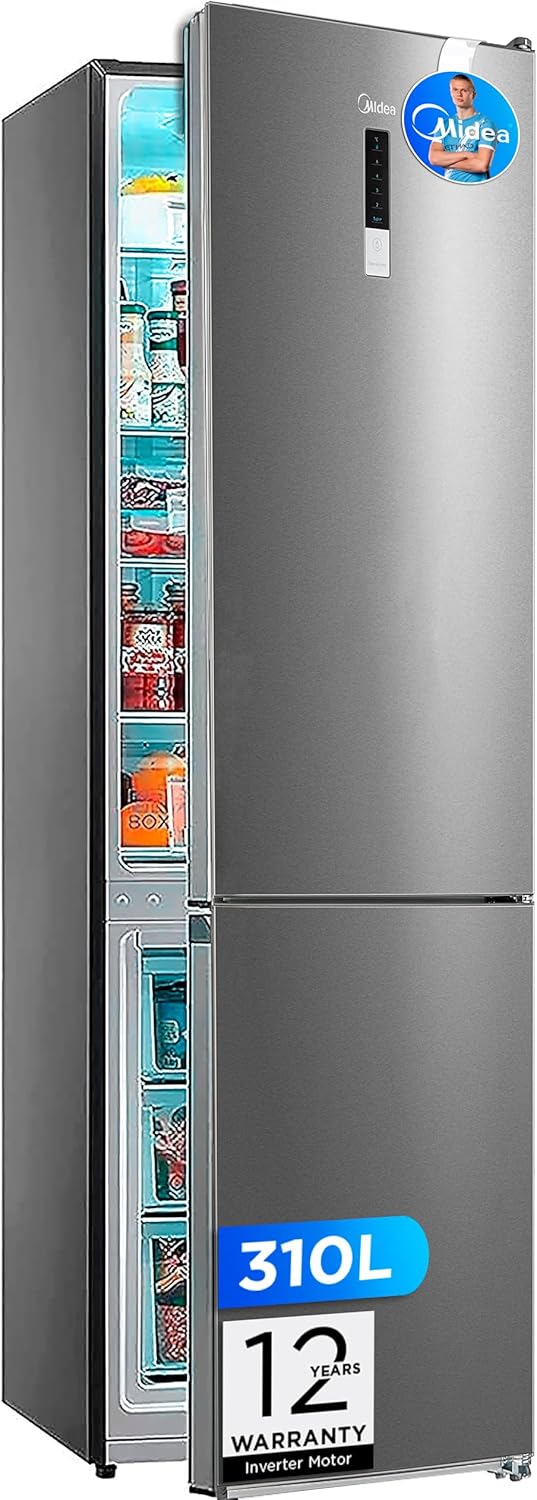 Midea Frigorífico Combi No Frost - 60 cm ancho x 188 alto cm - Inox - Nevera libre instalación 224 L 86 L Congelador - Refrigerador de bajo consumo con congelador vertical-Sereneano