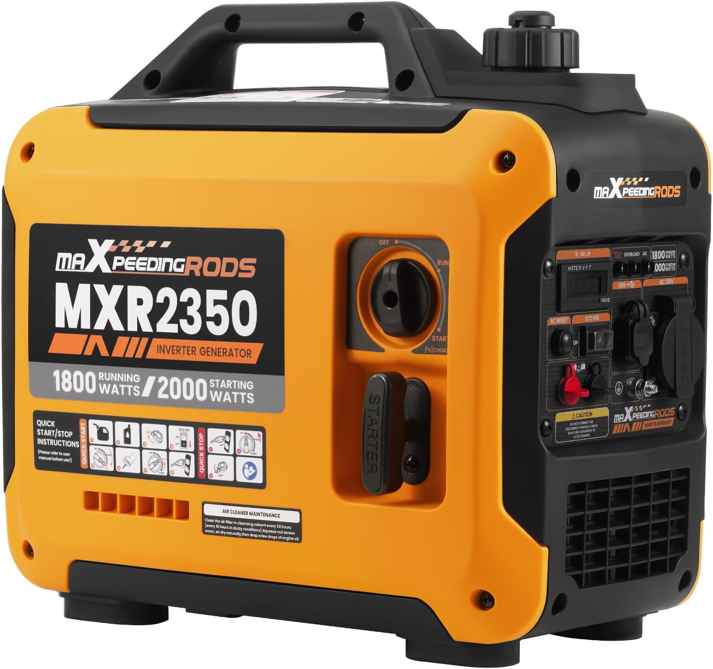 maXpeedingrods Generador Electrico Gasolina 2000W Generador Inverter Portátil con USB y Tomas de 230V, Pantalla Digital, Compacta y Ligera, para Camping Autocaravan-Sereneano