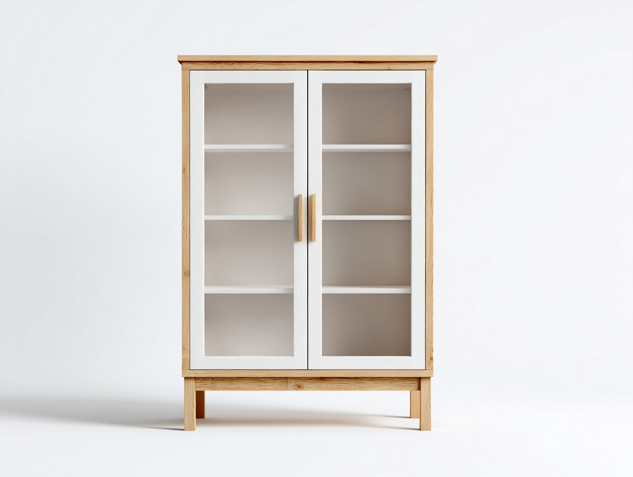 Vitrina de madera 85x40x160 cm - roble/blanco - apta para salón - diseño escandinavo