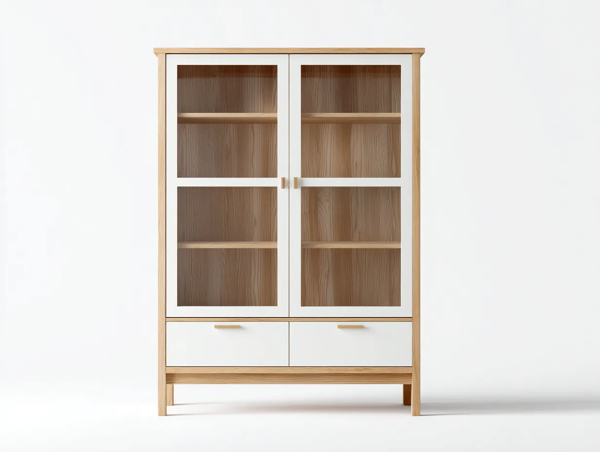 Vitrina de madera 90x40x180 cm - roble/blanco - apta para salón - diseño escandinavo