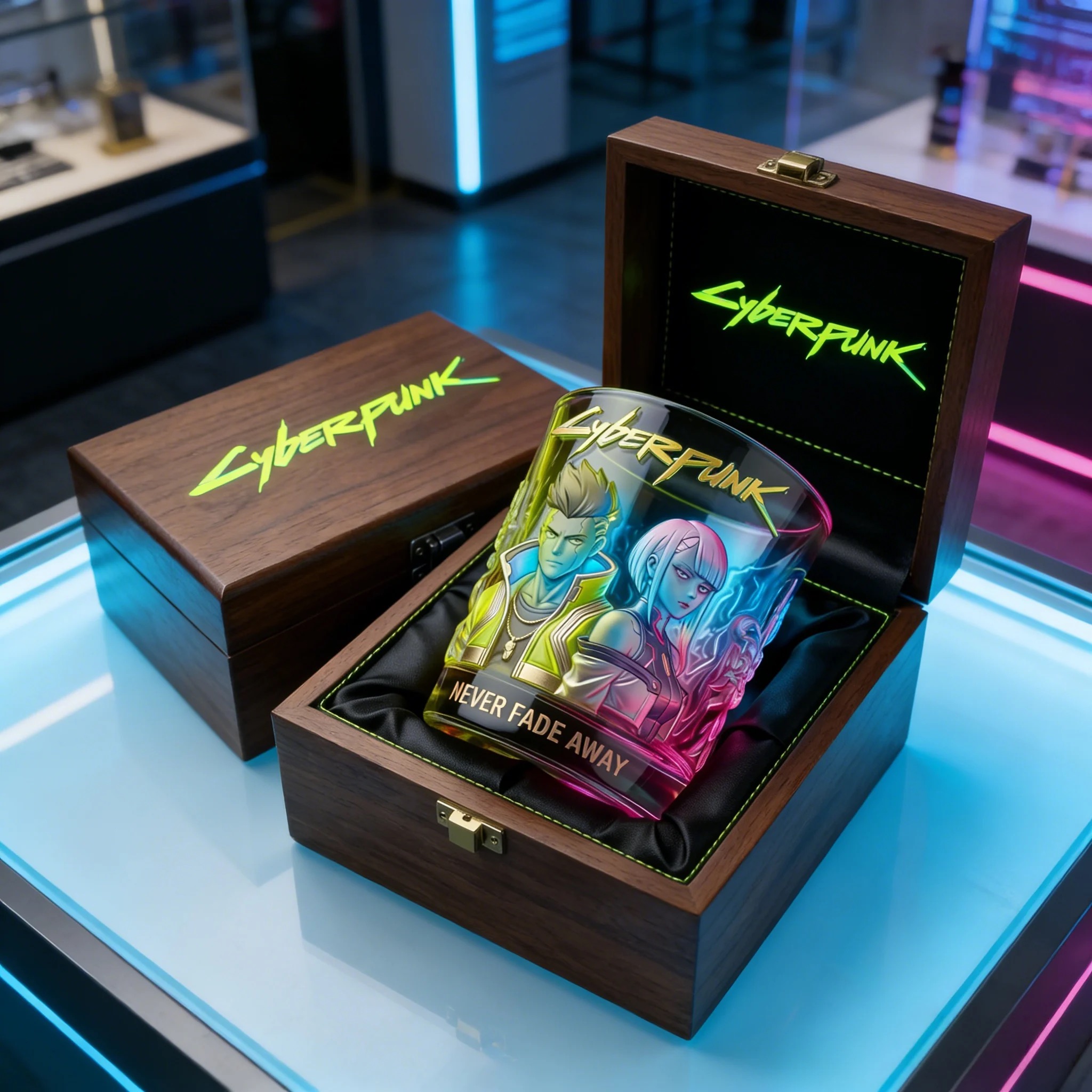 Cyberpunk “Never Fade Away” Glass