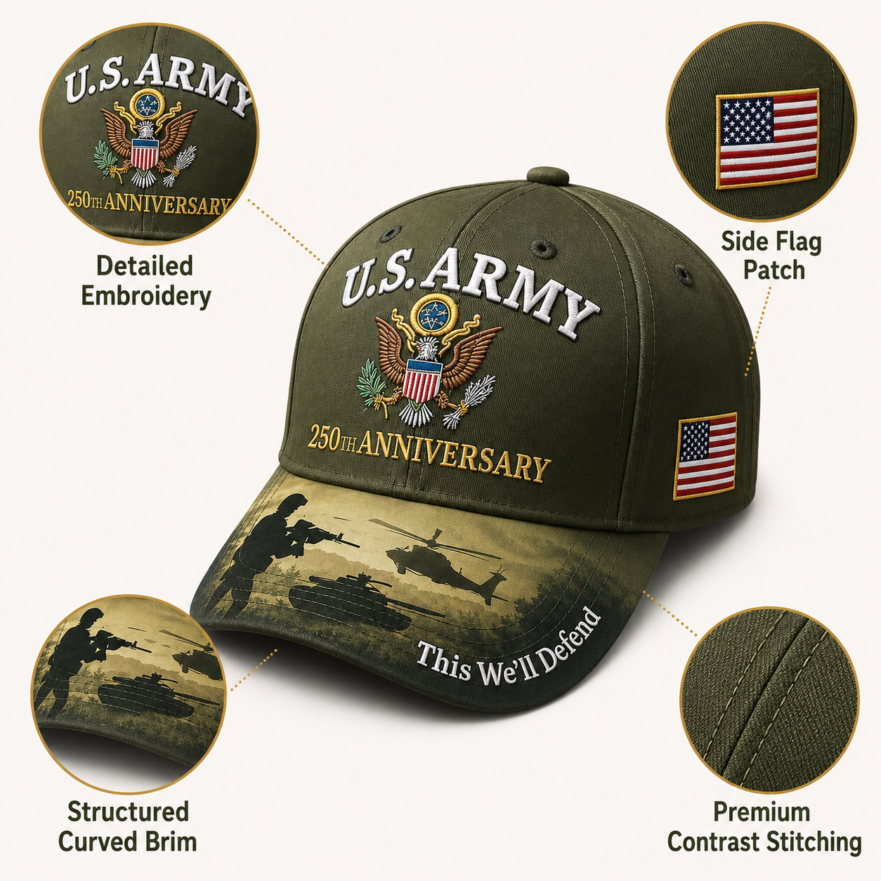 🔥 Father’s Day Sale - ❤ U.S. Army 250th Anniversary Commemorative Embroidered Cap 🇺🇸