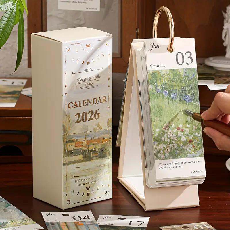 🎨 2026 Vintage European Style Oil Painting Flip Calendar
