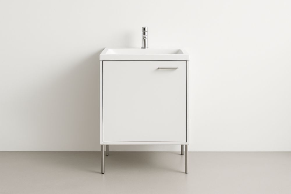 Lavabo con Mobiletto Bianco in MDF e Acciaio Inossidabile-Lenorivlo