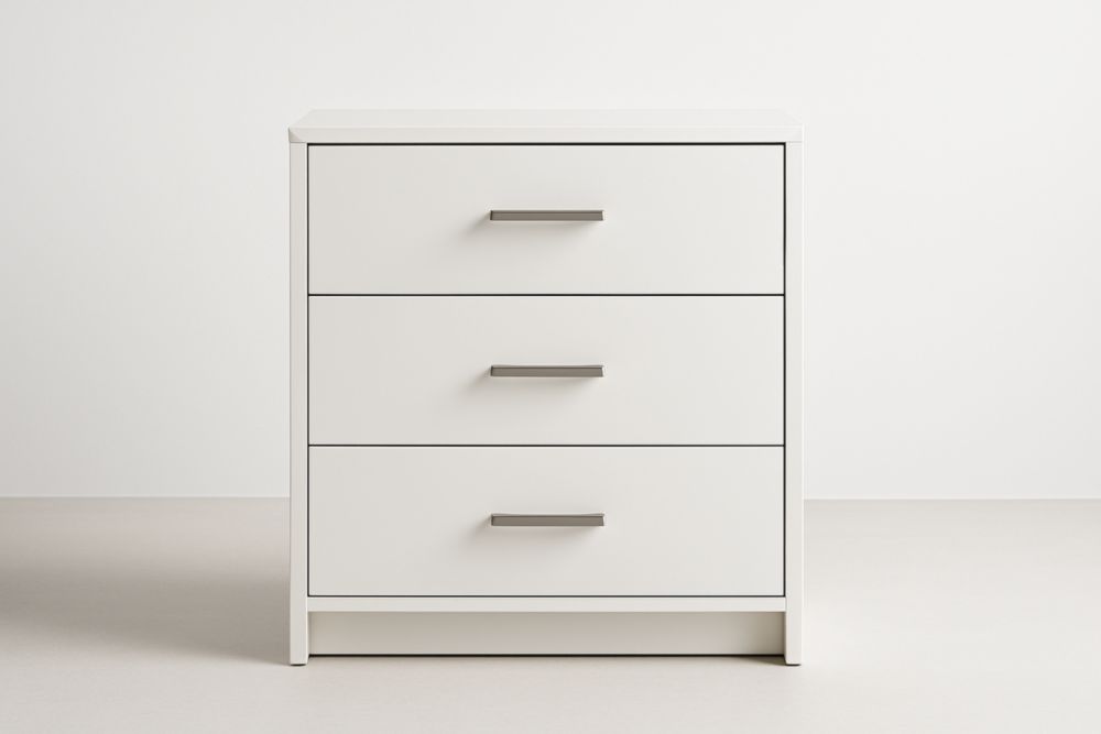 Cassettiera a 3 Cassetti in MDF Bianco con Maniglie in Metallo-Lenorivlo