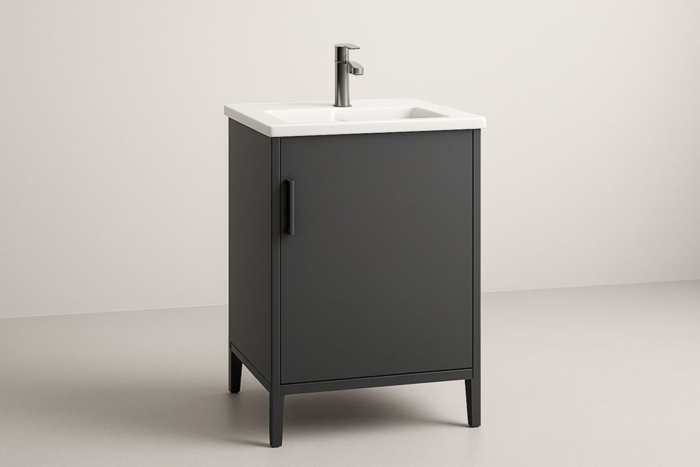 Mobile bagno grigio antracite con lavandino in resina 60x45x85 cm-Lenorivlo