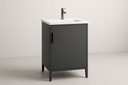 Mobile bagno grigio antracite con lavandino in resina 60x45x85 cm-Lenorivlo
