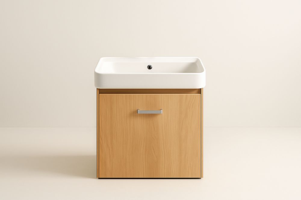 Mobile Bagno con Lavabo in Ceramica MDF Legno Chiaro-Lenorivlo