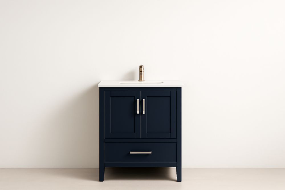 Mobile bagno legno MDF Blu scuro con lavabo ceramica 80x50x85cm-Lenorivlo