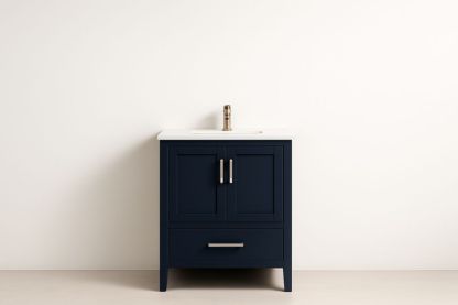 Mobile bagno legno MDF Blu scuro con lavabo ceramica 80x50x85cm-Lenorivlo