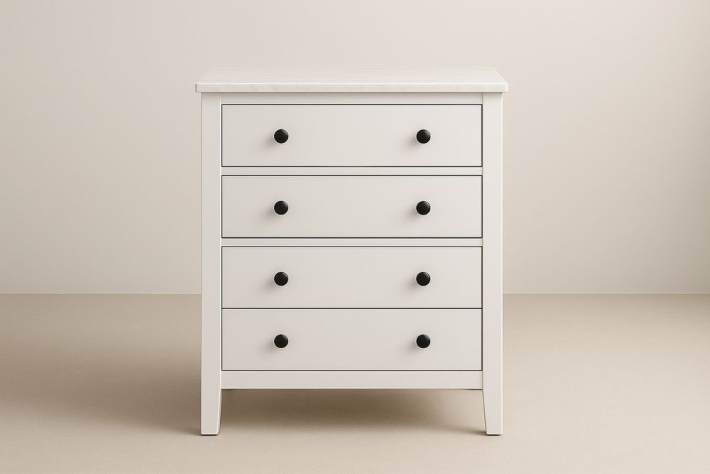 Cassettiera a 4 cassetti bianca in MDF con maniglie in metallo-Lenorivlo