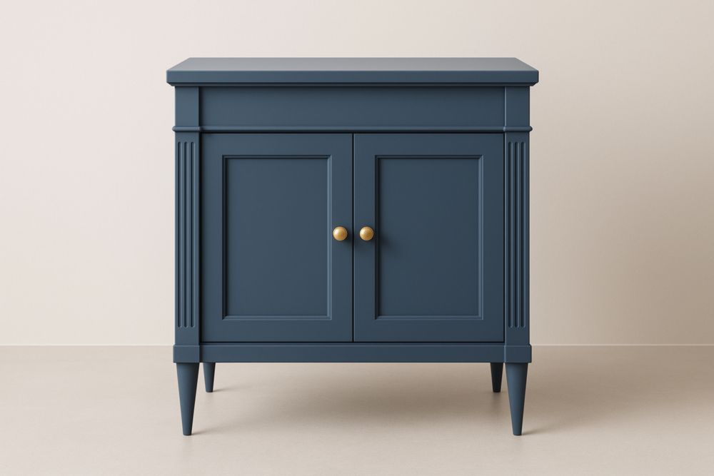 Credenza a 2 Ante in Legno MDF Blu con Manopole in Ottone-Lenorivlo