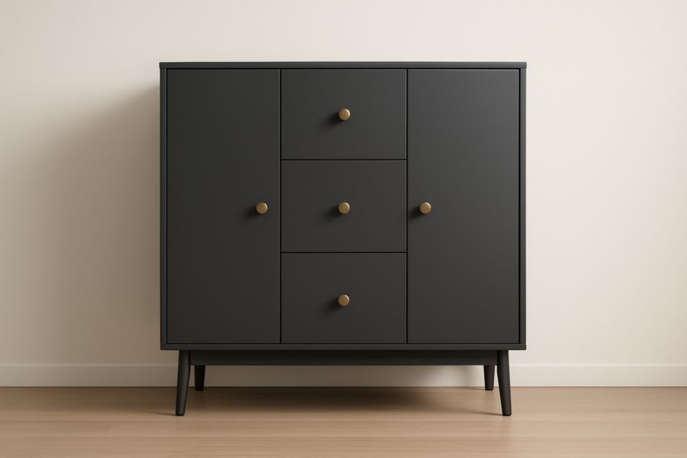 Mobiletto nero in MDF con maniglie in metallo 80x40x90 cm-Lenorivlo