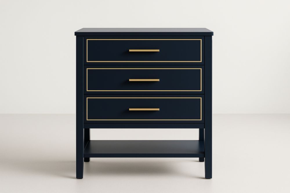 Cassettiera 3 cassetti in MDF e Metallo Blu Scuro 78x40x75 cm-Lenorivlo