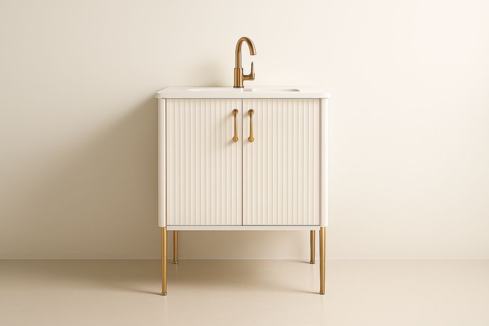 Mobile Lavabo in MDF con Rubinetto in Ottone Bianco 80x60x40 cm-Lenorivlo