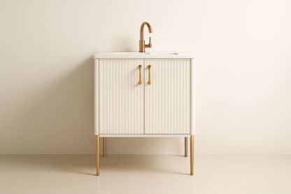 Mobile Lavabo in MDF con Rubinetto in Ottone Bianco 80x60x40 cm-Lenorivlo