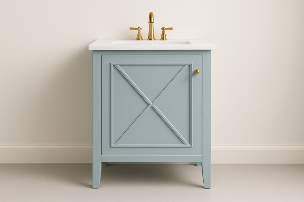 Mobile bagno MDF con lavabo in ceramica e rubinetto in metallo Azzurro-Lenorivlo