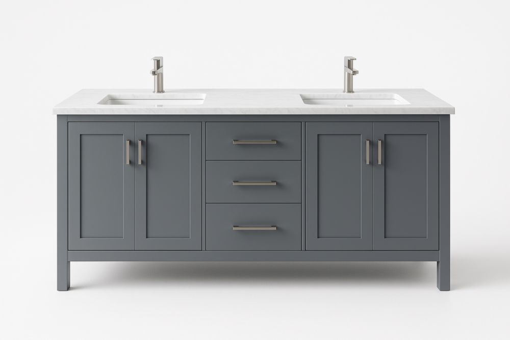 Mobile da Bagno con Doppio Lavabo in MDF e Marmo Grigio 152x92x48 cm-Lenorivlo