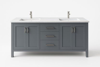 Mobile da Bagno con Doppio Lavabo in MDF e Marmo Grigio 152x92x48 cm-Lenorivlo