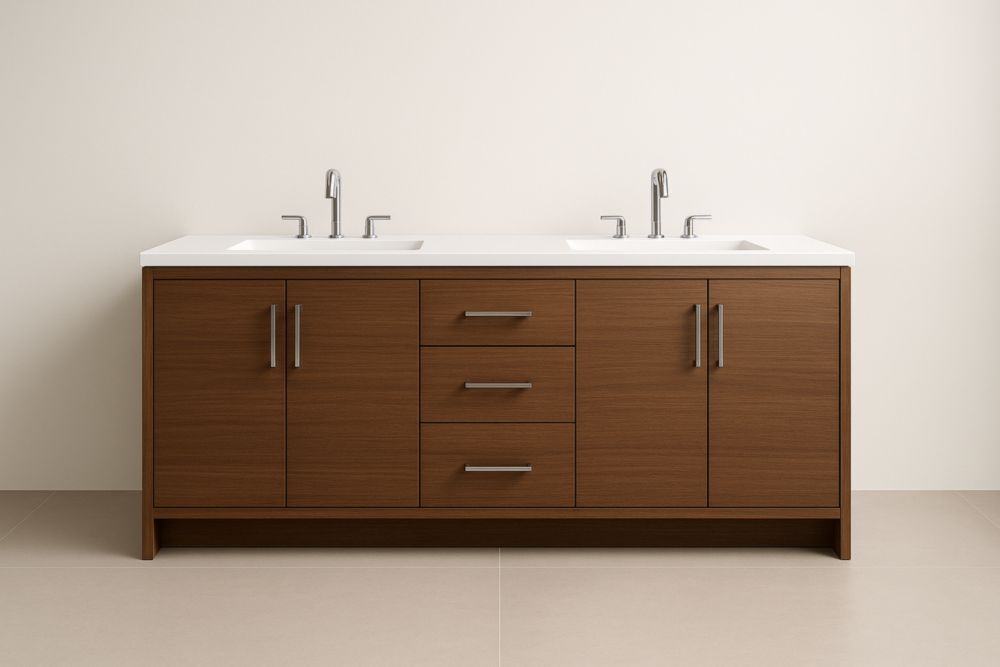 Mobiletto da Bagno Doppio Lavabo in Legno con Piano in Ceramica L 160 cm Marrone-Lenorivlo